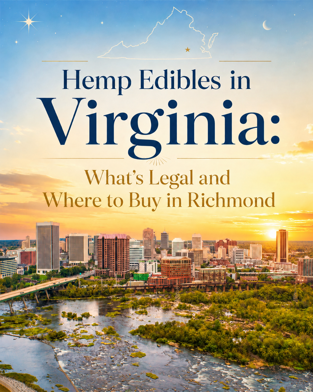 Hemp edibles in Virginia — what's legal and where to buy in Richmond, VA skyline at sunset